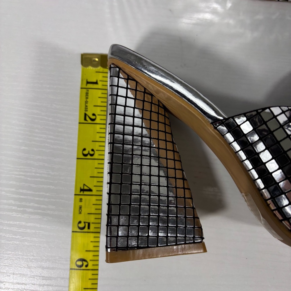 Cape Robbin Women's Disco Ball Black & Silver Grid Block Big Bow Heels Size 7.5 - Picture 9 of 10